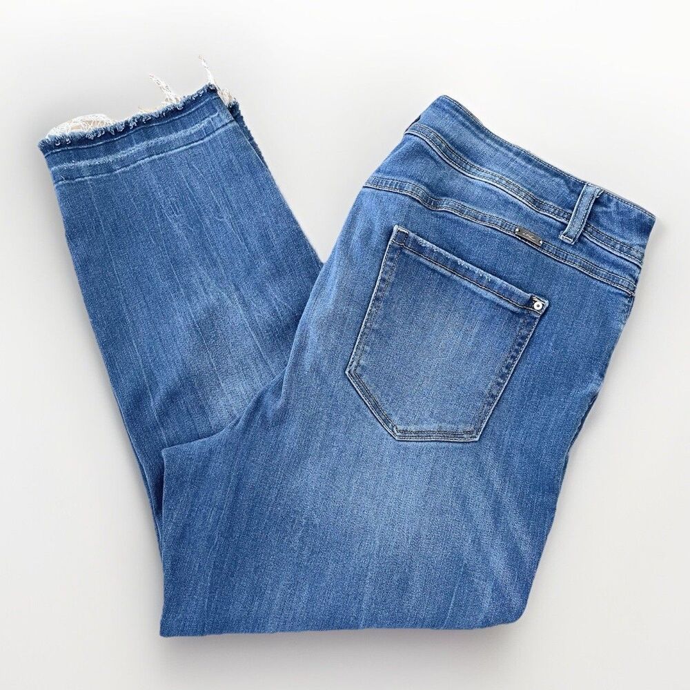 INC Denim Jeans Womens Plus Size 18 Distressed Raw Hem Stretch High Waist